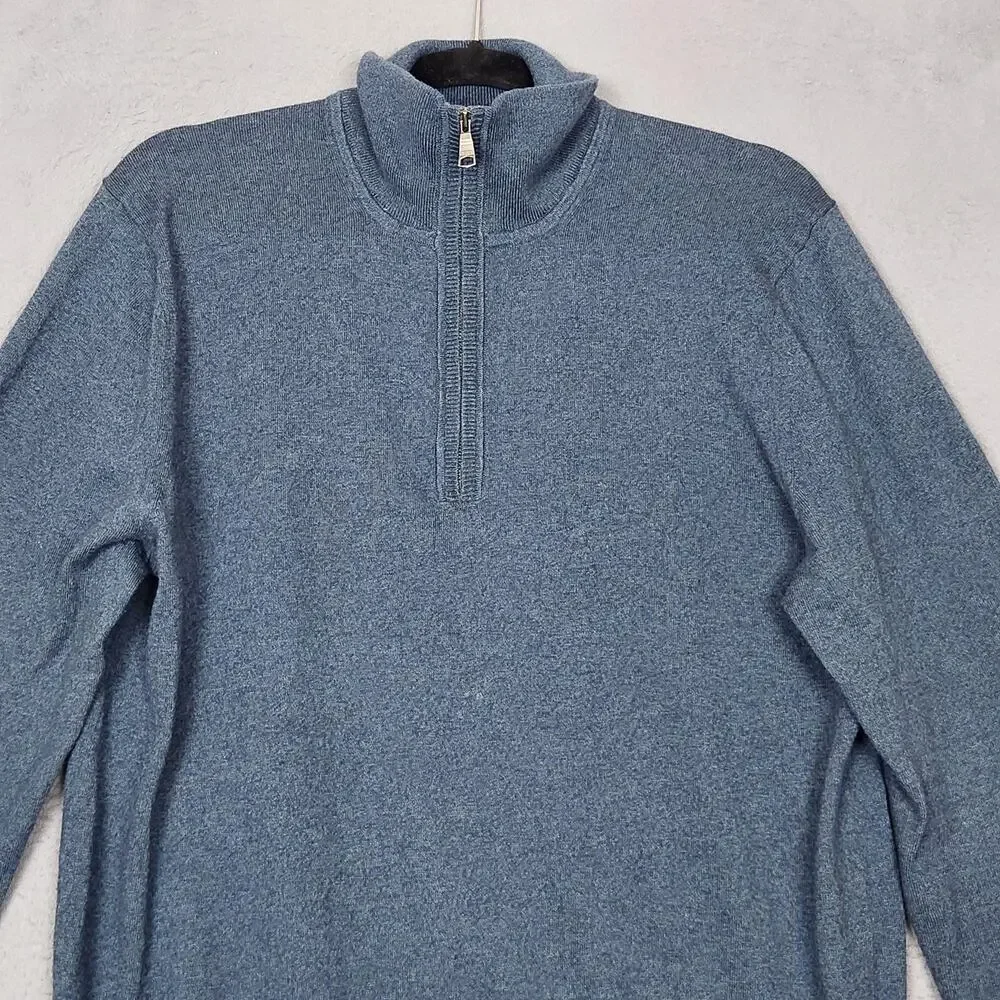 Banana Republic Sweater Mens Medium Blue Cotton Cashmere Quarter Zip Mock Neck